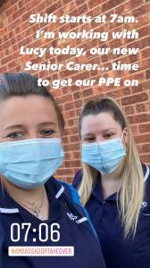 Selfie of two care workers wearing face masks